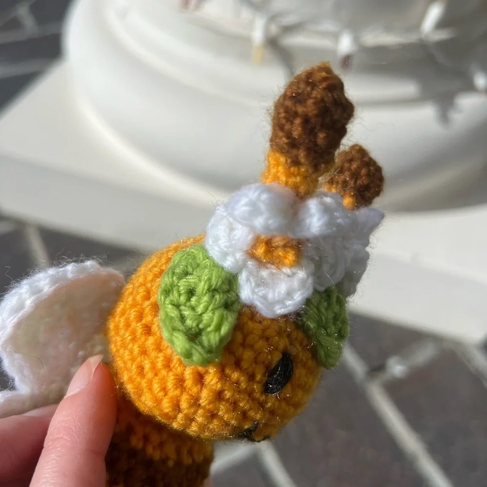 Hand Crocheted Flower Child Bumble Bee Stuffed Animal Plushie! - Picture 6 of 10